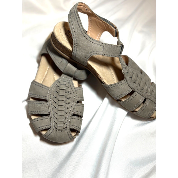 Earth Origins Balli Womens gray leather weave slingback hook & loop sandals sz 7 - Picture 2 of 9